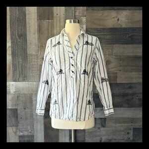 ZARA striped shirt XSmall embroidered tiger animal print business casual boho